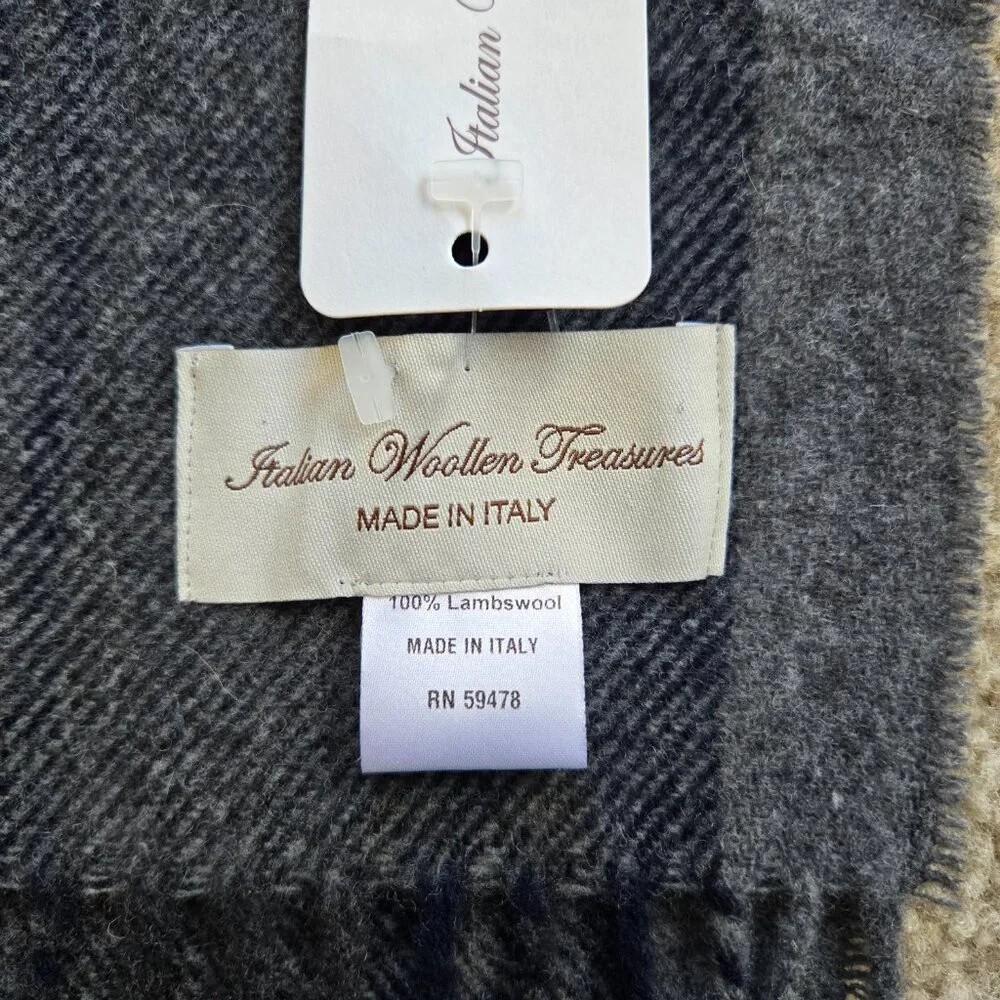 NWT Italian Woolen Treasures Wool Plaid Fringe Scarf